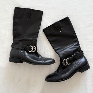 Ivanka Trump black moto leather boots with silver buckles